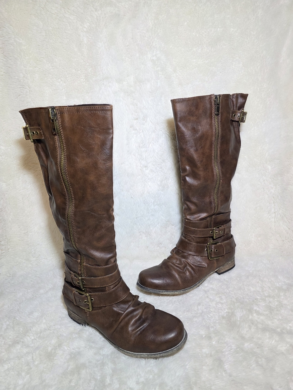 ​Carlos by Carlos Santana Helena Brown Tall Moto Slouch Harness Boots 9.5M EUC